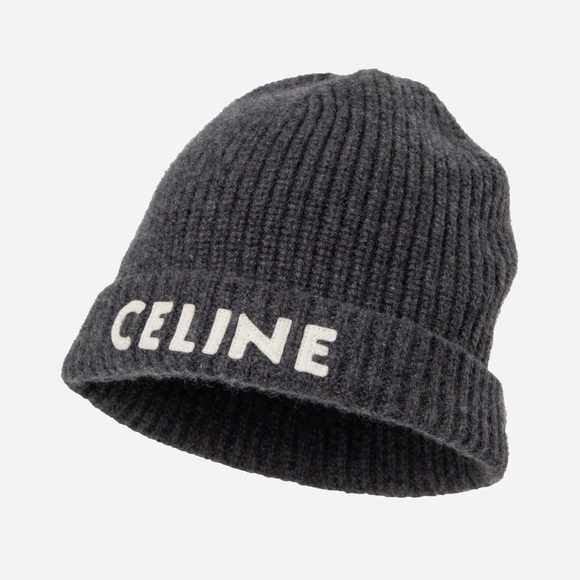 Accessories - Celine Grey Cashmere Logo Beanie